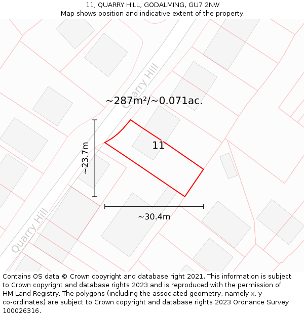 11, QUARRY HILL, GODALMING, GU7 2NW: Plot and title map