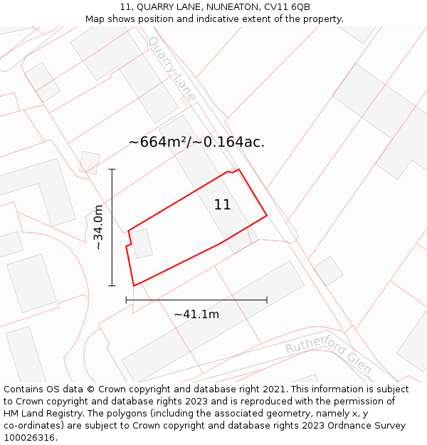 11, QUARRY LANE, NUNEATON, CV11 6QB: Plot and title map