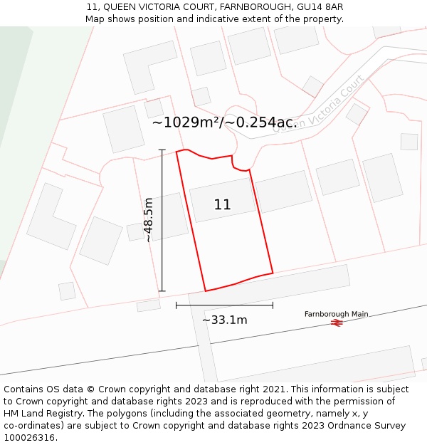 11, QUEEN VICTORIA COURT, FARNBOROUGH, GU14 8AR: Plot and title map