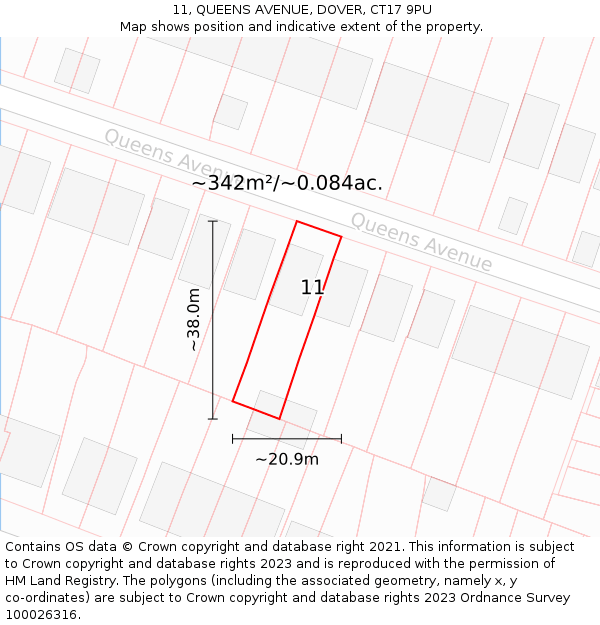 11, QUEENS AVENUE, DOVER, CT17 9PU: Plot and title map