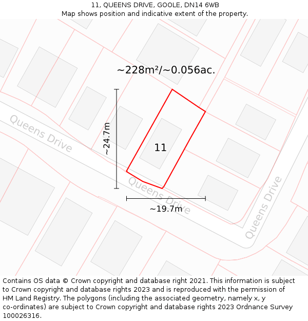 11, QUEENS DRIVE, GOOLE, DN14 6WB: Plot and title map
