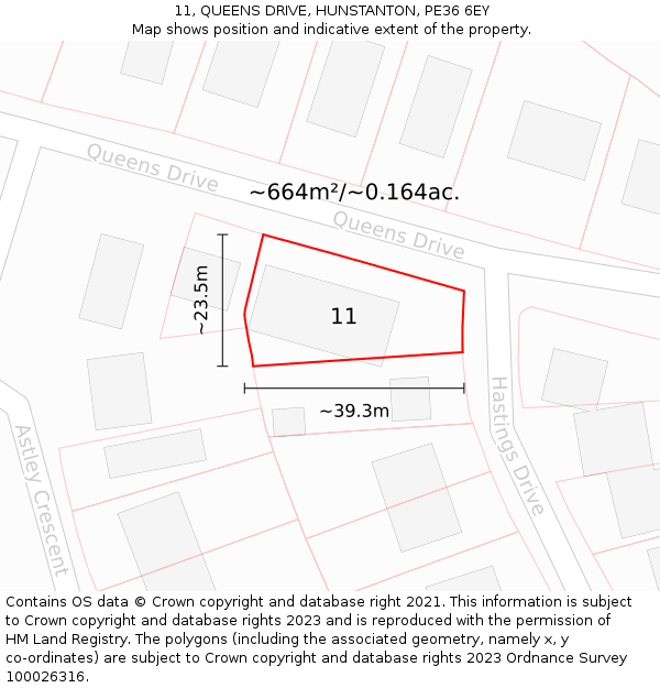 11, QUEENS DRIVE, HUNSTANTON, PE36 6EY: Plot and title map