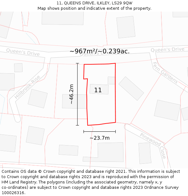 11, QUEENS DRIVE, ILKLEY, LS29 9QW: Plot and title map