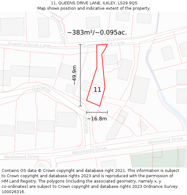 11, QUEENS DRIVE LANE, ILKLEY, LS29 9QS: Plot and title map