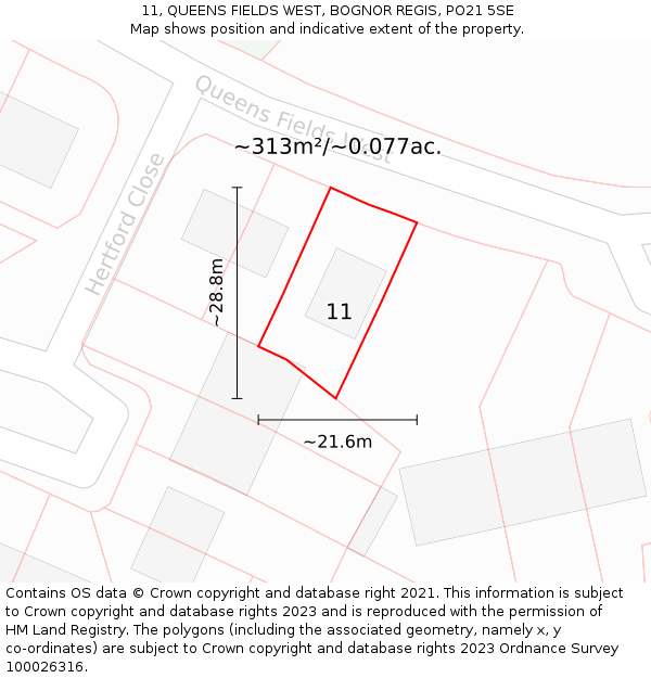 11, QUEENS FIELDS WEST, BOGNOR REGIS, PO21 5SE: Plot and title map