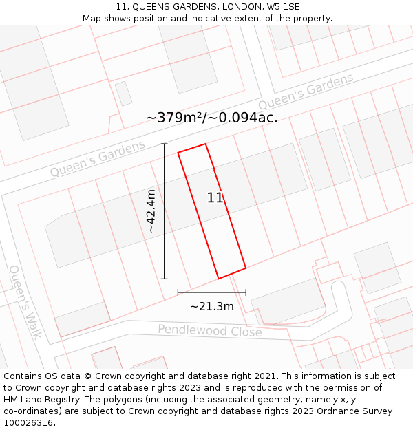 11, QUEENS GARDENS, LONDON, W5 1SE: Plot and title map
