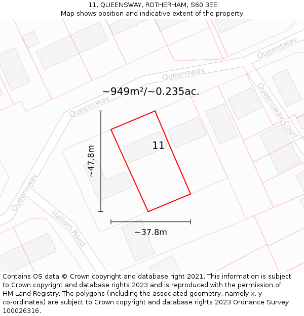 11, QUEENSWAY, ROTHERHAM, S60 3EE: Plot and title map
