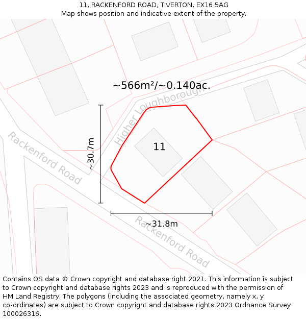 11, RACKENFORD ROAD, TIVERTON, EX16 5AG: Plot and title map