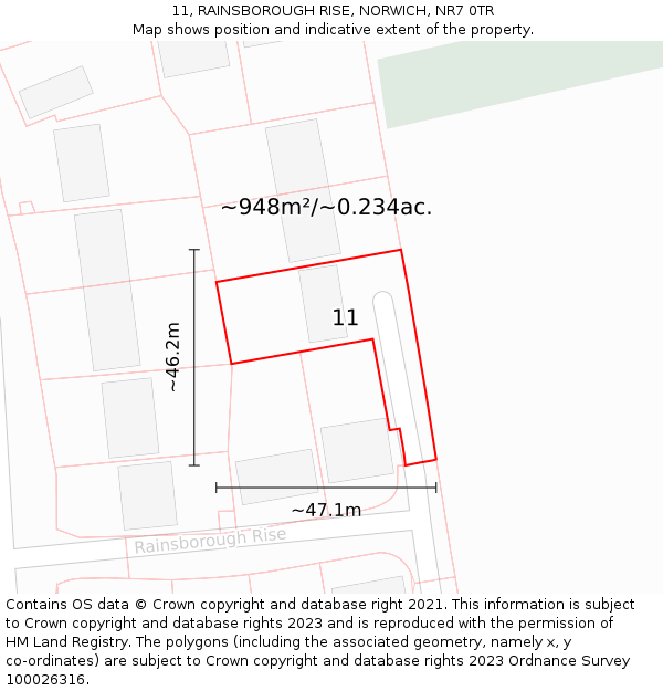 11, RAINSBOROUGH RISE, NORWICH, NR7 0TR: Plot and title map