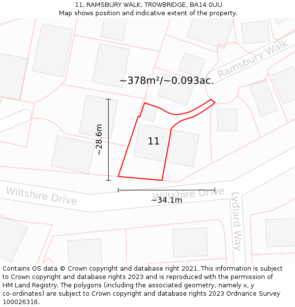 11, RAMSBURY WALK, TROWBRIDGE, BA14 0UU: Plot and title map