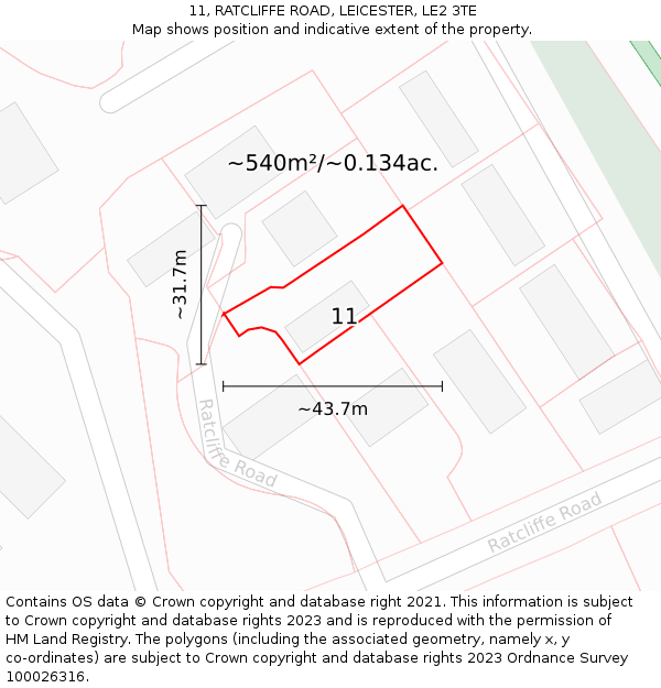 11, RATCLIFFE ROAD, LEICESTER, LE2 3TE: Plot and title map