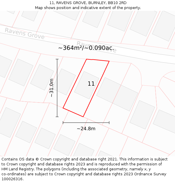 11, RAVENS GROVE, BURNLEY, BB10 2RD: Plot and title map