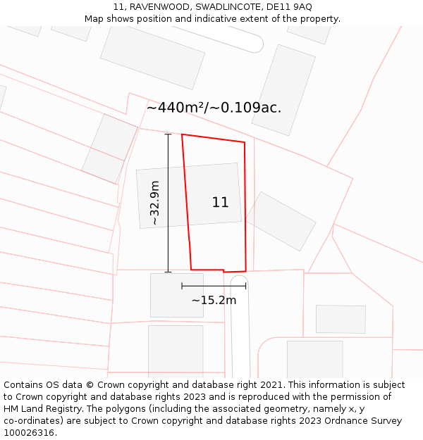 11, RAVENWOOD, SWADLINCOTE, DE11 9AQ: Plot and title map