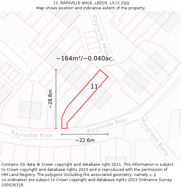 11, RAYNVILLE WALK, LEEDS, LS13 2QQ: Plot and title map