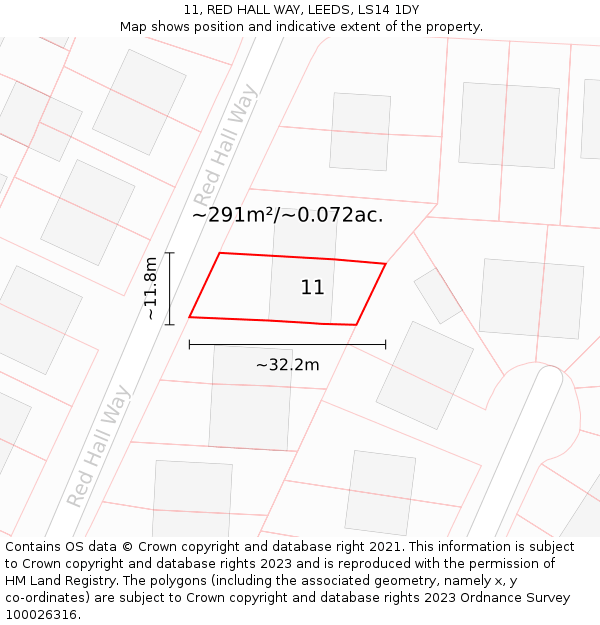 11, RED HALL WAY, LEEDS, LS14 1DY: Plot and title map