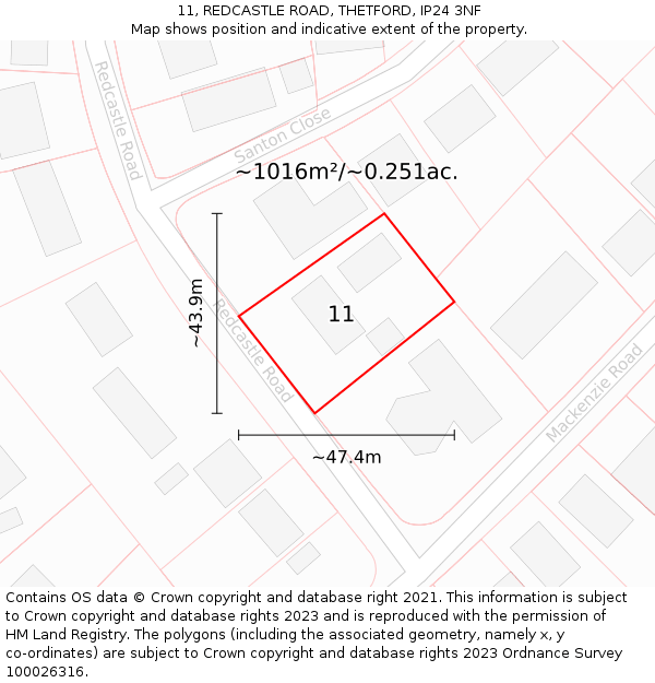 11, REDCASTLE ROAD, THETFORD, IP24 3NF: Plot and title map