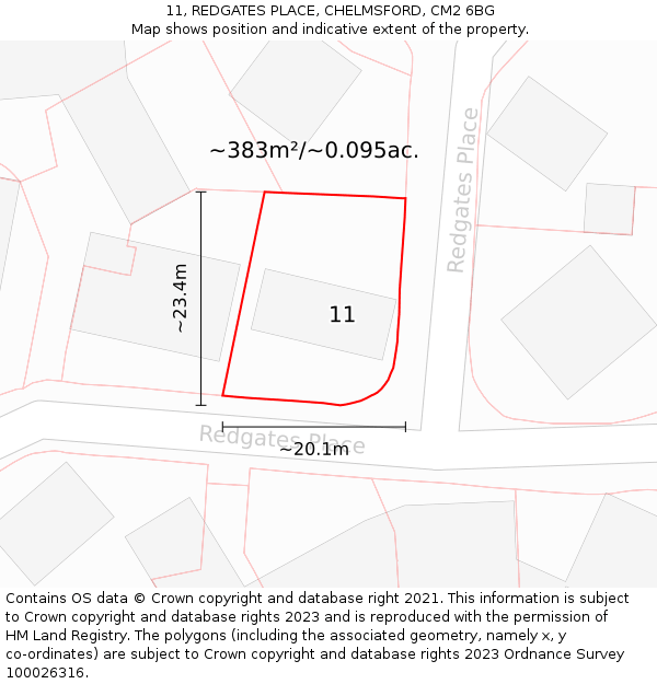 11, REDGATES PLACE, CHELMSFORD, CM2 6BG: Plot and title map