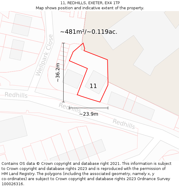 11, REDHILLS, EXETER, EX4 1TP: Plot and title map