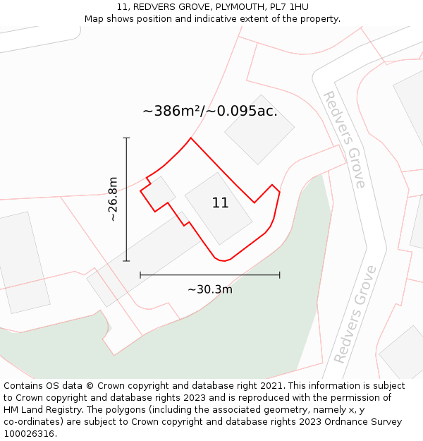 11, REDVERS GROVE, PLYMOUTH, PL7 1HU: Plot and title map