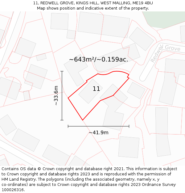 11, REDWELL GROVE, KINGS HILL, WEST MALLING, ME19 4BU: Plot and title map