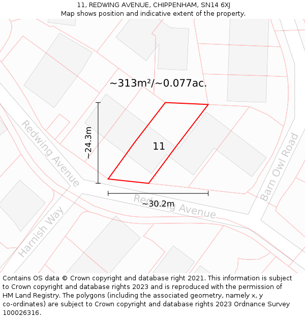 11, REDWING AVENUE, CHIPPENHAM, SN14 6XJ: Plot and title map