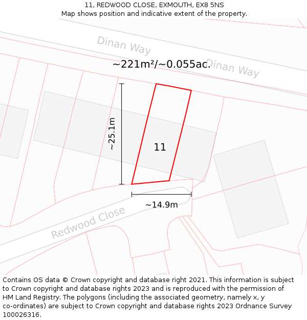 11, REDWOOD CLOSE, EXMOUTH, EX8 5NS: Plot and title map