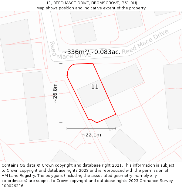 11, REED MACE DRIVE, BROMSGROVE, B61 0UJ: Plot and title map