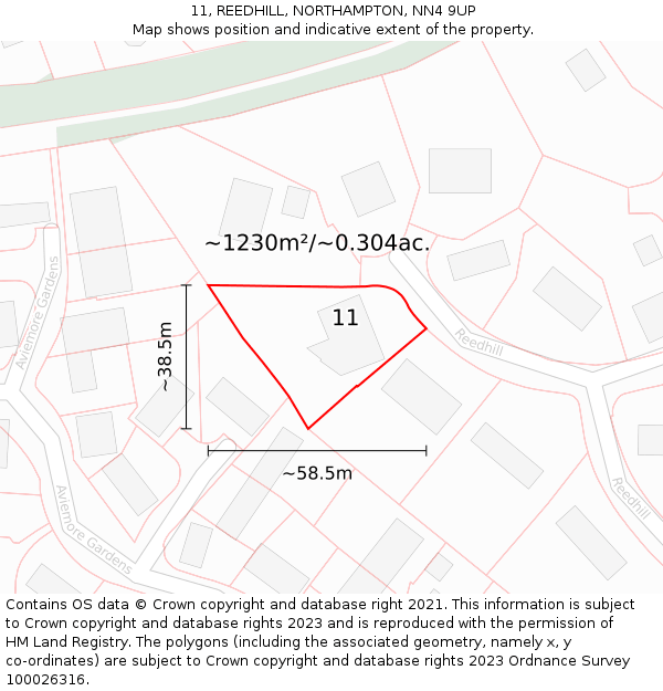 11, REEDHILL, NORTHAMPTON, NN4 9UP: Plot and title map