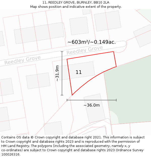 11, REEDLEY GROVE, BURNLEY, BB10 2LA: Plot and title map