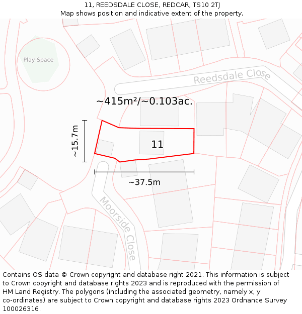 11, REEDSDALE CLOSE, REDCAR, TS10 2TJ: Plot and title map