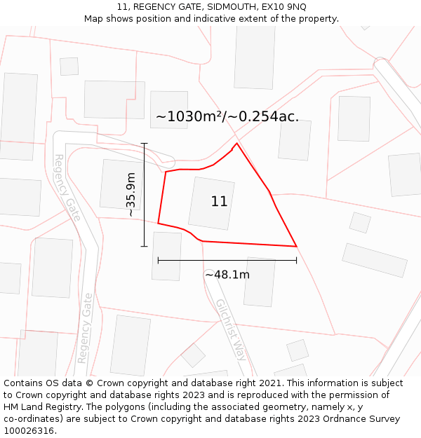 11, REGENCY GATE, SIDMOUTH, EX10 9NQ: Plot and title map