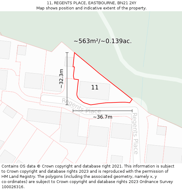 11, REGENTS PLACE, EASTBOURNE, BN21 2XY: Plot and title map