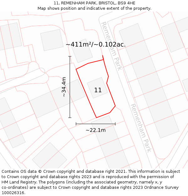 11, REMENHAM PARK, BRISTOL, BS9 4HE: Plot and title map