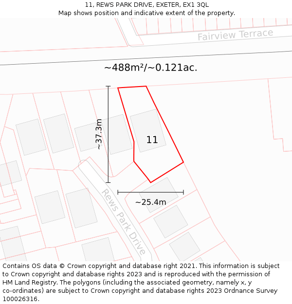 11, REWS PARK DRIVE, EXETER, EX1 3QL: Plot and title map