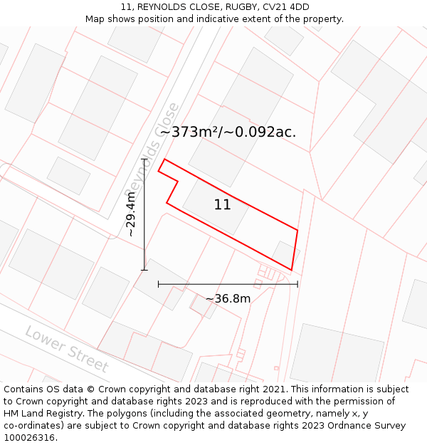 11, REYNOLDS CLOSE, RUGBY, CV21 4DD: Plot and title map