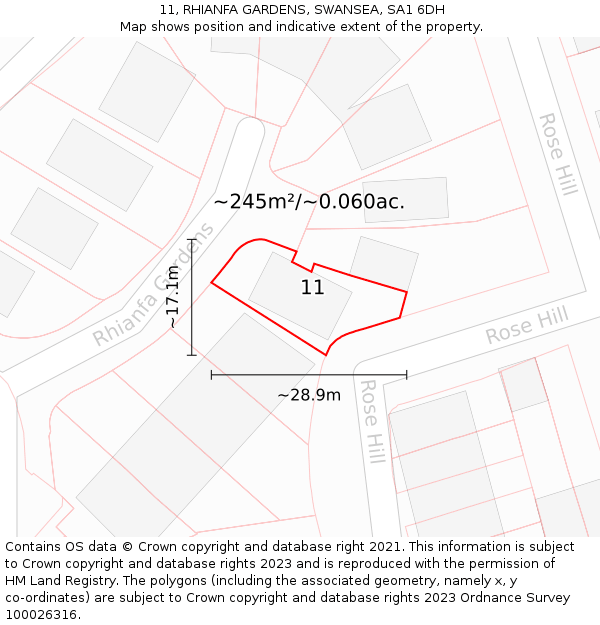 11, RHIANFA GARDENS, SWANSEA, SA1 6DH: Plot and title map