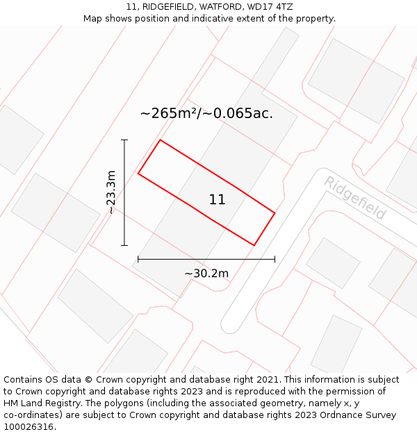 11, RIDGEFIELD, WATFORD, WD17 4TZ: Plot and title map