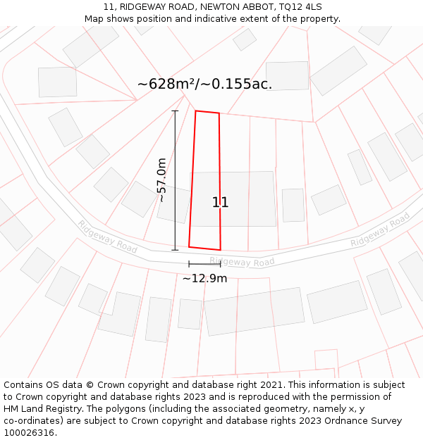 11, RIDGEWAY ROAD, NEWTON ABBOT, TQ12 4LS: Plot and title map