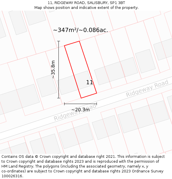 11, RIDGEWAY ROAD, SALISBURY, SP1 3BT: Plot and title map