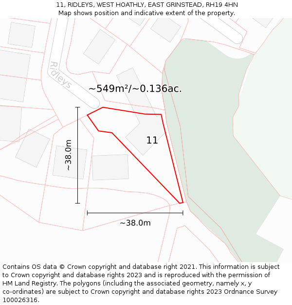 11, RIDLEYS, WEST HOATHLY, EAST GRINSTEAD, RH19 4HN: Plot and title map