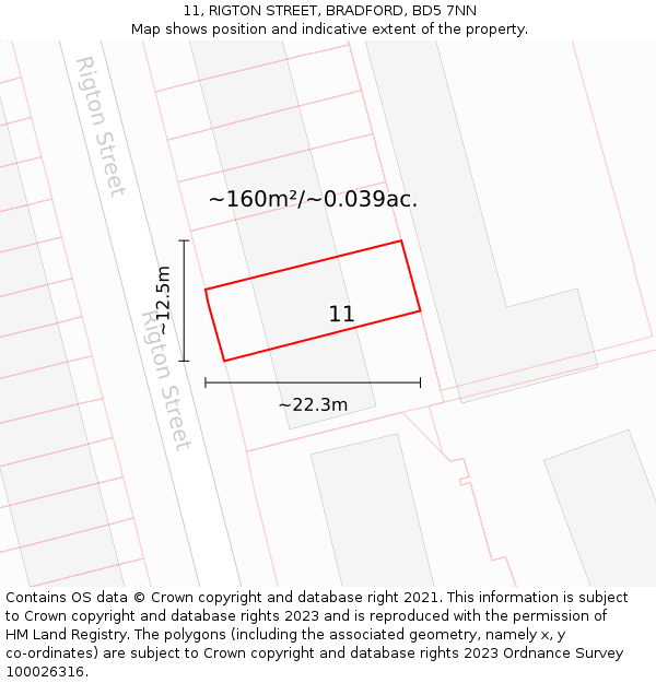 11, RIGTON STREET, BRADFORD, BD5 7NN: Plot and title map
