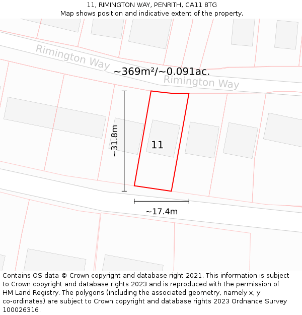 11, RIMINGTON WAY, PENRITH, CA11 8TG: Plot and title map