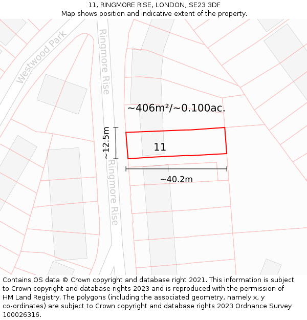 11, RINGMORE RISE, LONDON, SE23 3DF: Plot and title map
