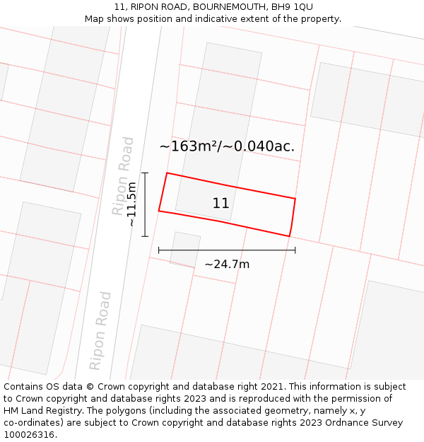 11, RIPON ROAD, BOURNEMOUTH, BH9 1QU: Plot and title map