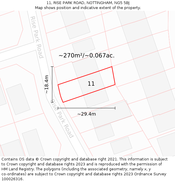 11, RISE PARK ROAD, NOTTINGHAM, NG5 5BJ: Plot and title map