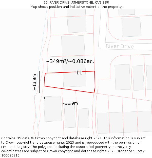 11, RIVER DRIVE, ATHERSTONE, CV9 3SR: Plot and title map