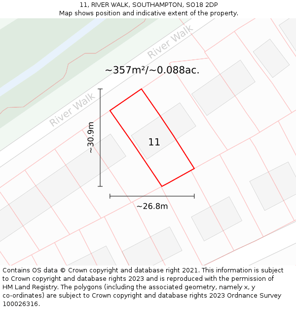 11, RIVER WALK, SOUTHAMPTON, SO18 2DP: Plot and title map