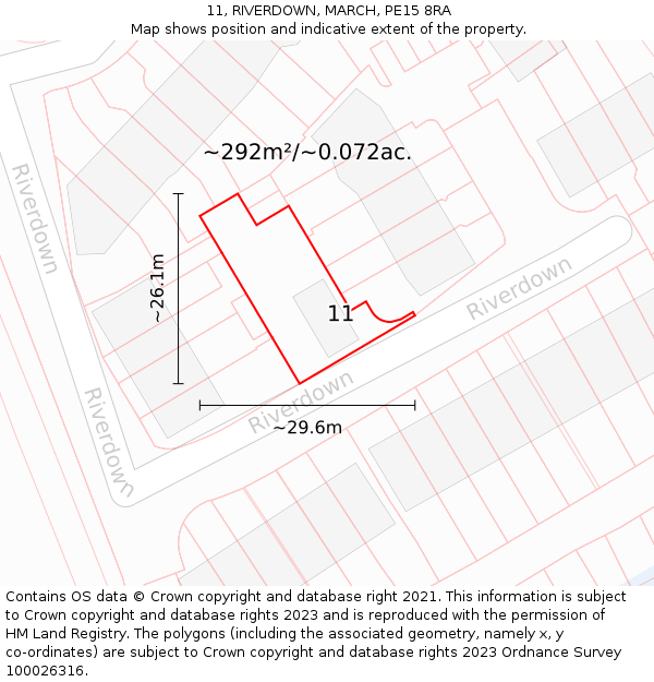 11, RIVERDOWN, MARCH, PE15 8RA: Plot and title map