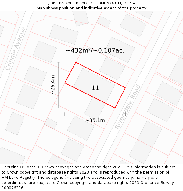 11, RIVERSDALE ROAD, BOURNEMOUTH, BH6 4LH: Plot and title map