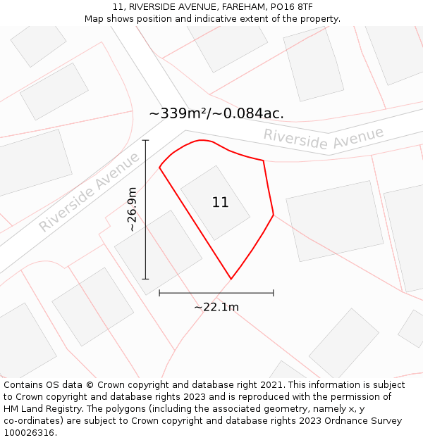 11, RIVERSIDE AVENUE, FAREHAM, PO16 8TF: Plot and title map